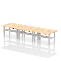 Air 6 Person Sit-Standing Bench Desk, Back to Back, 6 x 1400mm (600mm Deep), Silver Frame, Maple