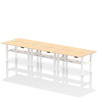 Air 6 Person Sit-Standing Bench Desk, Back to Back, 6 x 1400mm (600mm Deep), White Frame, Maple