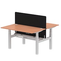 Air 2 Person Sit-Standing Bench Desk with Charcoal Straight Screen, Back to Back, 2 x 1400mm (800mm Deep), Silver Frame, Beech