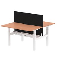 Air 2 Person Sit-Standing Scalloped Bench Desk with Charcoal Straight Screen, Back to Back, 2 x 1400mm (800mm Deep), White Frame, Beech