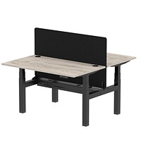 Air 2 Person Sit-Standing Bench Desk with Charcoal Straight Screen, Back to Back, 2 x 1400mm (800mm Deep), Black Frame, Grey Oak