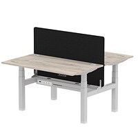 Air 2 Person Sit-Standing Bench Desk with Charcoal Straight Screen, Back to Back, 2 x 1400mm (800mm Deep), Silver Frame, Grey Oak