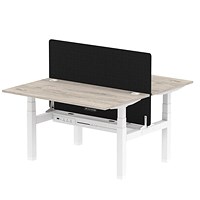 Air 2 Person Sit-Standing Bench Desk with Charcoal Straight Screen, Back to Back, 2 x 1400mm (800mm Deep), White Frame, Grey Oak