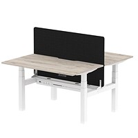 Air 2 Person Sit-Standing Scalloped Bench Desk with Charcoal Straight Screen, Back to Back, 2 x 1400mm (800mm Deep), White Frame, Grey Oak