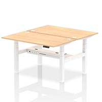 Air 2 Person Sit-Standing Bench Desk, Back to Back, 2 x 1400mm (800mm Deep), White Frame, Maple