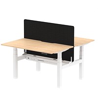 Air 2 Person Sit-Standing Scalloped Bench Desk with Charcoal Straight Screen, Back to Back, 2 x 1400mm (800mm Deep), White Frame, Maple