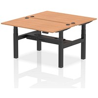 Air 2 Person Sit-Standing Bench Desk, Back to Back, 2 x 1400mm (800mm Deep), Black Frame, Oak