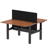 Air 2 Person Sit-Standing Bench Desk with Charcoal Straight Screen, Back to Back, 2 x 1400mm (800mm Deep), Black Frame, Walnut