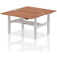 Air 2 Person Sit-Standing Bench Desk, Back to Back, 2 x 1400mm (800mm Deep), Silver Frame, Walnut