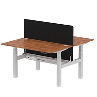 Air 2 Person Sit-Standing Bench Desk with Charcoal Straight Screen, Back to Back, 2 x 1400mm (800mm Deep), Silver Frame, Walnut