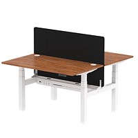 Air 2 Person Sit-Standing Bench Desk with Charcoal Straight Screen, Back to Back, 2 x 1400mm (800mm Deep), White Frame, Walnut