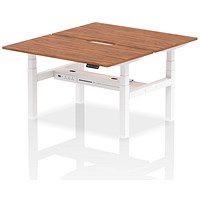 Air 2 Person Sit-Standing Scalloped Bench Desk, Back to Back, 2 x 1400mm (800mm Deep), White Frame, Walnut