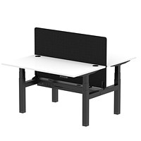 Air 2 Person Sit-Standing Bench Desk with Charcoal Straight Screen, Back to Back, 2 x 1400mm (800mm Deep), Black Frame, White