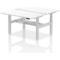 Air 2 Person Sit-Standing Bench Desk, Back to Back, 2 x 1400mm (800mm Deep), Silver Frame, White