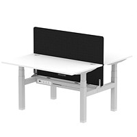 Air 2 Person Sit-Standing Bench Desk with Charcoal Straight Screen, Back to Back, 2 x 1400mm (800mm Deep), Silver Frame, White