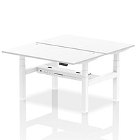 Air 2 Person Sit-Standing Bench Desk, Back to Back, 2 x 1400mm (800mm Deep), White Frame, White