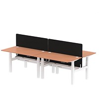 Air 4 Person Sit-Standing Bench Desk with Charcoal Straight Screen, Back to Back, 4 x 1400mm (800mm Deep), White Frame, Beech