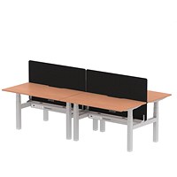 Air 4 Person Sit-Standing Scalloped Bench Desk with Charcoal Straight Screen, Back to Back, 4 x 1400mm (800mm Deep), Silver Frame, Beech