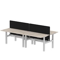 Air 4 Person Sit-Standing Bench Desk with Charcoal Straight Screen, Back to Back, 4 x 1400mm (800mm Deep), Silver Frame, Grey Oak