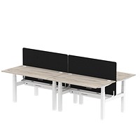 Air 4 Person Sit-Standing Bench Desk with Charcoal Straight Screen, Back to Back, 4 x 1400mm (800mm Deep), White Frame, Grey Oak