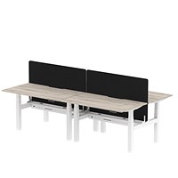 Air 4 Person Sit-Standing Scalloped Bench Desk with Charcoal Straight Screen, Back to Back, 4 x 1400mm (800mm Deep), White Frame, Grey Oak