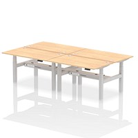 Air 4 Person Sit-Standing Bench Desk, Back to Back, 4 x 1400mm (800mm Deep), Silver Frame, Maple