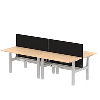 Air 4 Person Sit-Standing Bench Desk with Charcoal Straight Screen, Back to Back, 4 x 1400mm (800mm Deep), Silver Frame, Maple