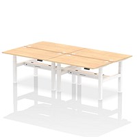 Air 4 Person Sit-Standing Bench Desk, Back to Back, 4 x 1400mm (800mm Deep), White Frame, Maple