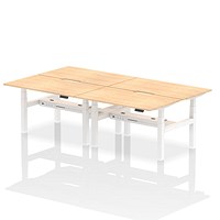 Air 4 Person Sit-Standing Scalloped Bench Desk, Back to Back, 4 x 1400mm (800mm Deep), White Frame, Maple