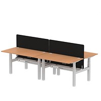 Air 4 Person Sit-Standing Bench Desk with Charcoal Straight Screen, Back to Back, 4 x 1400mm (800mm Deep), Silver Frame, Oak