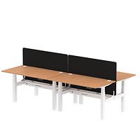 Air 4 Person Sit-Standing Bench Desk with Charcoal Straight Screen, Back to Back, 4 x 1400mm (800mm Deep), White Frame, Oak