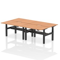 Air 4 Person Sit-Standing Scalloped Bench Desk, Back to Back, 4 x 1400mm (800mm Deep), Black Frame, Oak