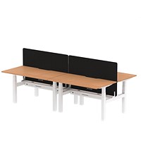 Air 4 Person Sit-Standing Scalloped Bench Desk with Charcoal Straight Screen, Back to Back, 4 x 1400mm (800mm Deep), White Frame, Oak