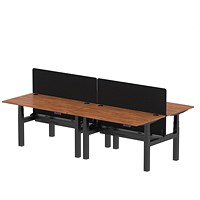 Air 4 Person Sit-Standing Bench Desk with Charcoal Straight Screen, Back to Back, 4 x 1400mm (800mm Deep), Black Frame, Walnut