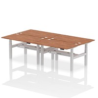 Air 4 Person Sit-Standing Bench Desk, Back to Back, 4 x 1400mm (800mm Deep), Silver Frame, Walnut