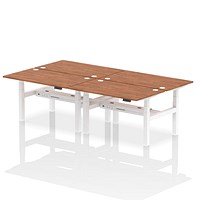 Air 4 Person Sit-Standing Bench Desk, Back to Back, 4 x 1400mm (800mm Deep), White Frame, Walnut