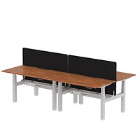 Air 4 Person Sit-Standing Scalloped Bench Desk with Charcoal Straight Screen, Back to Back, 4 x 1400mm (800mm Deep), Silver Frame, Walnut