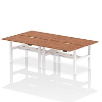 Air 4 Person Sit-Standing Scalloped Bench Desk, Back to Back, 4 x 1400mm (800mm Deep), White Frame, Walnut