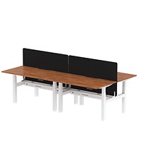 Air 4 Person Sit-Standing Scalloped Bench Desk with Charcoal Straight Screen, Back to Back, 4 x 1400mm (800mm Deep), White Frame, Walnut