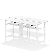 Air 4 Person Sit-Standing Bench Desk, Back to Back, 4 x 1400mm (800mm Deep), White Frame, White