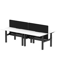 Air 4 Person Sit-Standing Scalloped Bench Desk with Charcoal Straight Screen, Back to Back, 4 x 1400mm (800mm Deep), Black Frame, White