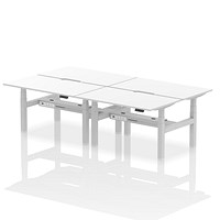 Air 4 Person Sit-Standing Scalloped Bench Desk, Back to Back, 4 x 1400mm (800mm Deep), Silver Frame, White