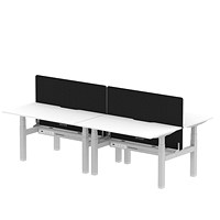Air 4 Person Sit-Standing Scalloped Bench Desk with Charcoal Straight Screen, Back to Back, 4 x 1400mm (800mm Deep), Silver Frame, White