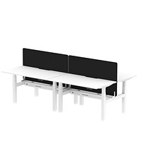 Air 4 Person Sit-Standing Scalloped Bench Desk with Charcoal Straight Screen, Back to Back, 4 x 1400mm (800mm Deep), White Frame, White