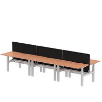 Air 6 Person Sit-Standing Scalloped Bench Desk with Charcoal Straight Screen, Back to Back, 6 x 1400mm (800mm Deep), Silver Frame, Beech