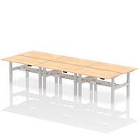 Air 6 Person Sit-Standing Bench Desk, Back to Back, 6 x 1400mm (800mm Deep), Silver Frame, Maple