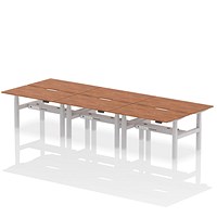 Air 6 Person Sit-Standing Scalloped Bench Desk, Back to Back, 6 x 1400mm (800mm Deep), Silver Frame, Walnut