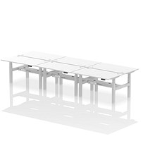 Air 6 Person Sit-Standing Bench Desk, Back to Back, 6 x 1400mm (800mm Deep), Silver Frame, White