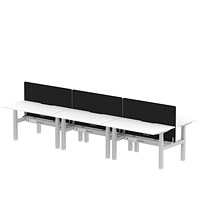 Air 6 Person Sit-Standing Scalloped Bench Desk with Charcoal Straight Screen, Back to Back, 6 x 1400mm (800mm Deep), Silver Frame, White