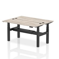 Air 2 Person Sit-Standing Bench Desk, Back to Back, 2 x 1600mm (600mm Deep), Black Frame, Grey Oak